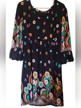 Women's Black Floral Maxi Dress with Multicolor Accents